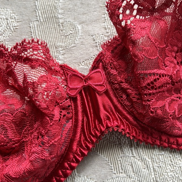 Vintage Lou from Paris, France, Satin & Lace Underwire Red Bra NWT - Picture 8 of 13